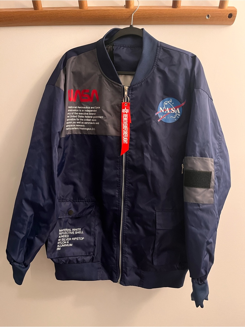Vintage NASA Navy Blue Bomber Jacket missing patch see picture